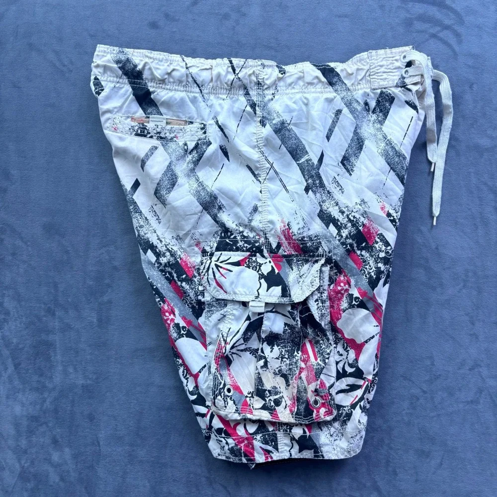 Arizona Jean Co Mens Board Shorts Pink Black White Floral Cargo Swim Trunks 34